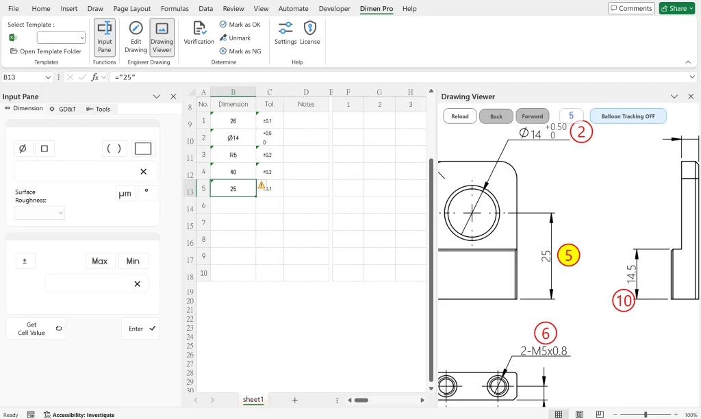 ballooned drawing directly shown in Excel.